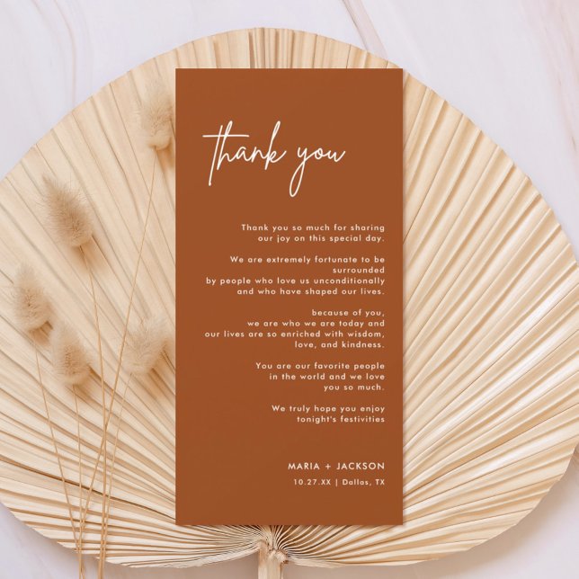 Terracotta Modern Wedding Table Thank You Note Card (Creator Uploaded)