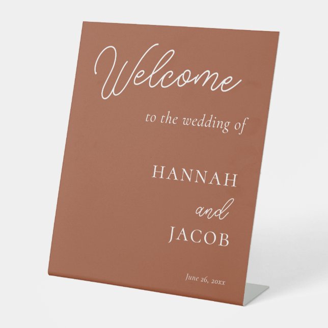 Terracotta Modern Wedding Welcome Pedestal Sign (Front)