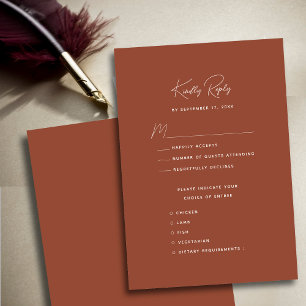 Terracotta Modern Whimsical Script Wedding RSVP Card