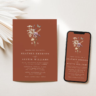 Terracotta Monogram Boho Wedding Invitation
