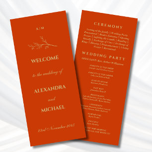 Terracotta Monogram Botanical Minimalist Wedding Programme
