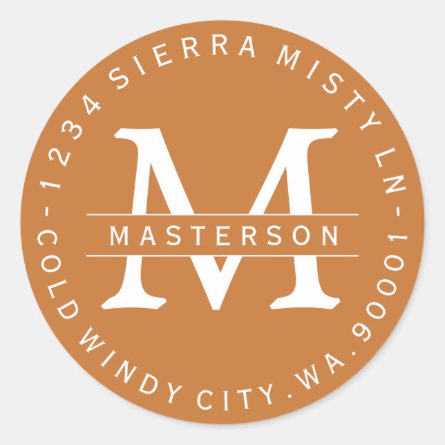 Terracotta Monogram Circular Address Labels II (Front)