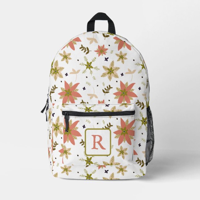 Terracotta Monogram Florals Printed Backpack (Front)