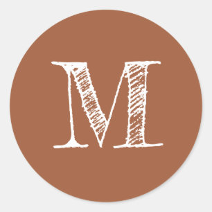 Terracotta Monogram Initial Classic Round Sticker