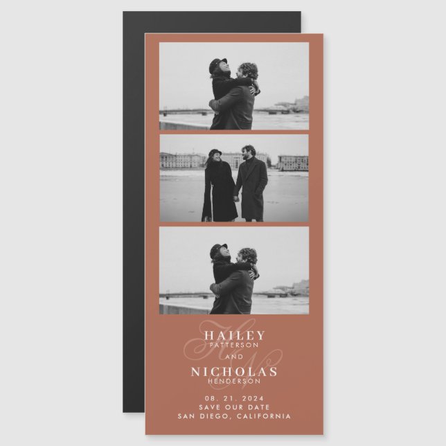 Terracotta Monogram Photo Strip Magnetic Wedding (Front/Back)