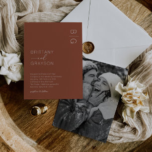Terracotta Monogram Photo Wedding Invitation