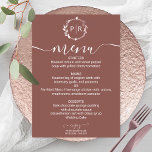 Terracotta Monogram Photo Wedding Menu Card<br><div class="desc">A simple chic foliage faux foil monogram terracotta wedding menu card. Easy to personalise with your details. Modern boho wedding menu card editable, wreaths photo wedding invitation, customisable, calligraphy handwritten font, simple, elegant. CUSTOMIZATION: If you need design customisation, please contact me through chat; if you need information about your order,...</div>