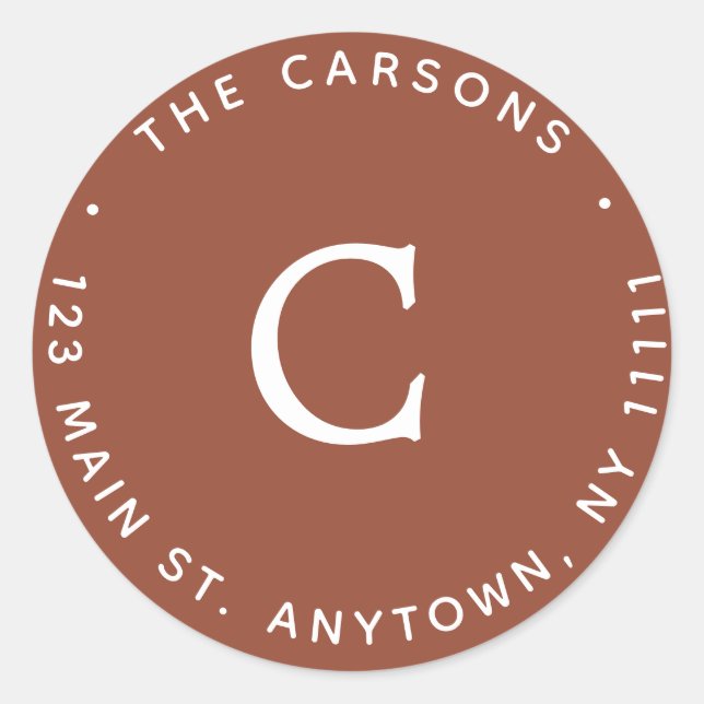 Terracotta Monogram Round Return Address Label (Front)