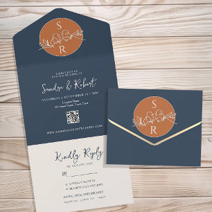 Terracotta Monogram Wedding All In One Invitation