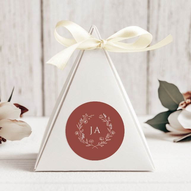 Terracotta Monogram Wedding Classic Round Sticker (Creator Uploaded)
