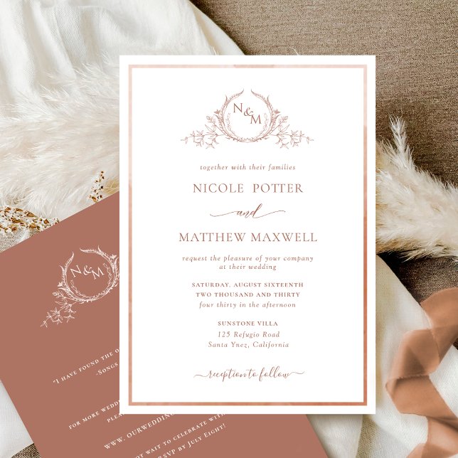 Terracotta Monogram Wedding, Details on Back Invitation (Creator Uploaded)