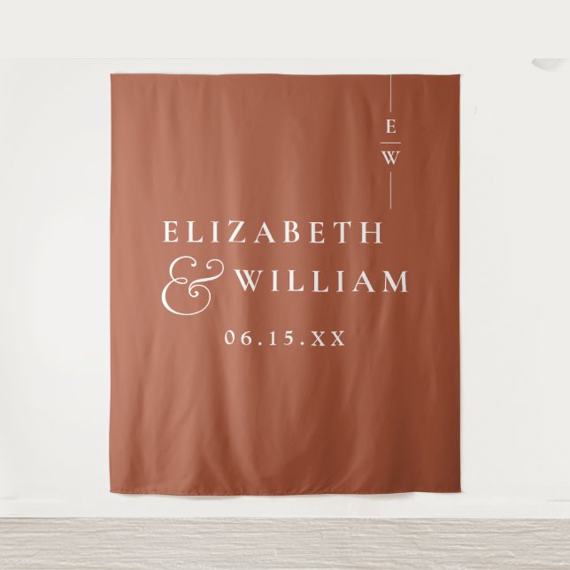 Terracotta Monogram Wedding Photo Backdrop Tapestry (Front)
