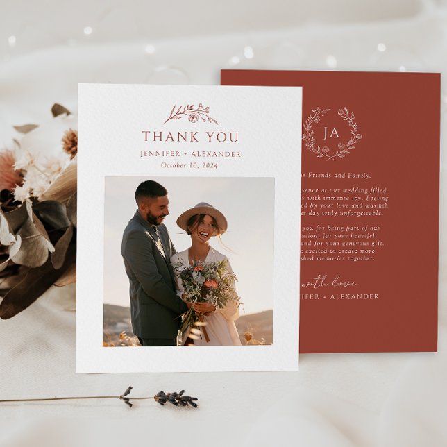 Terracotta Monogram Wedding Thank You Card (Creator Uploaded)