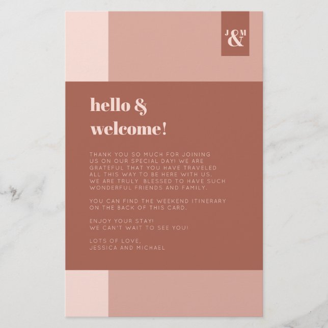 Terracotta Monogram Wedding Welcome Itinerary (Front)