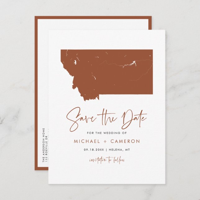 Terracotta Montana State Map QR Code Save the Date Announcement Postcard (Front/Back)