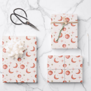 Terracotta Moon and Stars Wrapping Paper Sheets