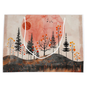 Terracotta Moon Copper Autumn Folk Forest Art Large Gift Bag