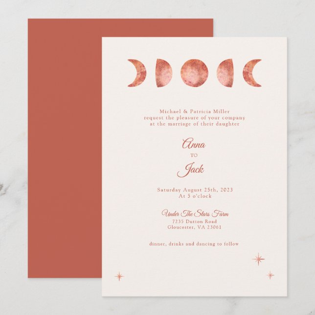 Terracotta Moon Phase Boho Wedding Invitation (Front/Back)
