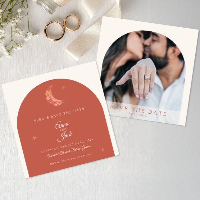 Terracotta Moon Photo Save the Date Card (Save The Date)