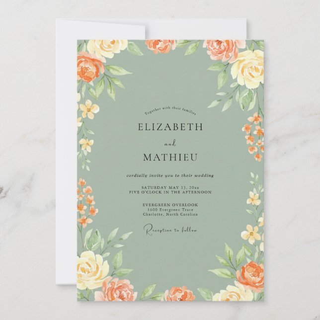 Terracotta Moss Wildflower Wedding Invitation (Front)