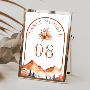 Terracotta Mountain Forest Arch Wedding Table Number