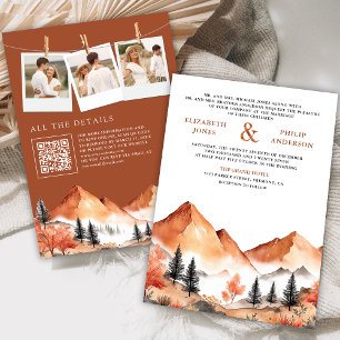 Terracotta Mountain Forest Photo QR Code Wedding Invitation