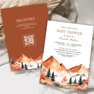 Terracotta Mountain Forest QR Code Baby Shower Invitation