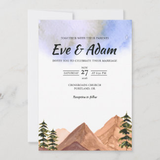 Terracotta Mountain Pine Watercolor Winter Wedding Invitation