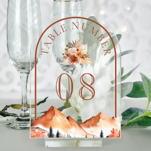 Terracotta Mountain Wedding Acrylic Table Number