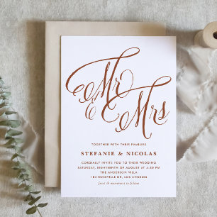 Terracotta Mr and Mrs Rustic Calligraphy Wedding Invitation