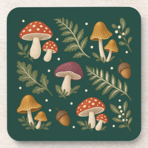 Terracotta Mushrooms Ferns and Woodland Acorns Coaster