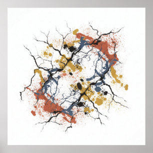 Terracotta Mustard Cracked Ink Splatter Art Poster