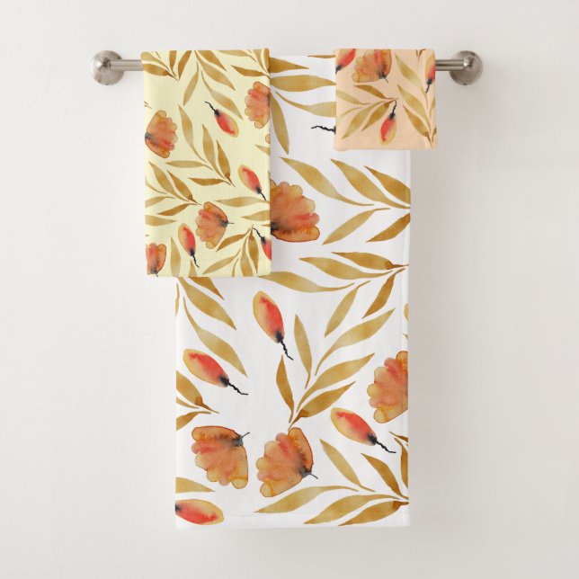 Terracotta Mustard Yellow Floral Bath Towel Set (Insitu)