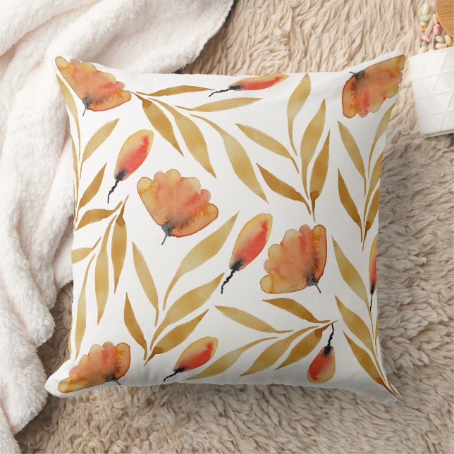 Terracotta Mustard Yellow Floral Cushion (Blanket)