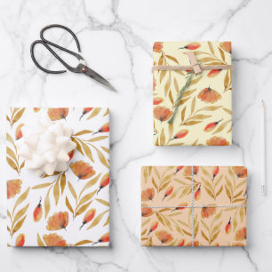 Terracotta Mustard Yellow Floral Wrapping Paper Sheet
