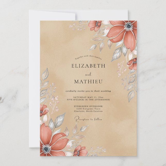 Terracotta Muted Autumnal Wedding Invitation (Front)
