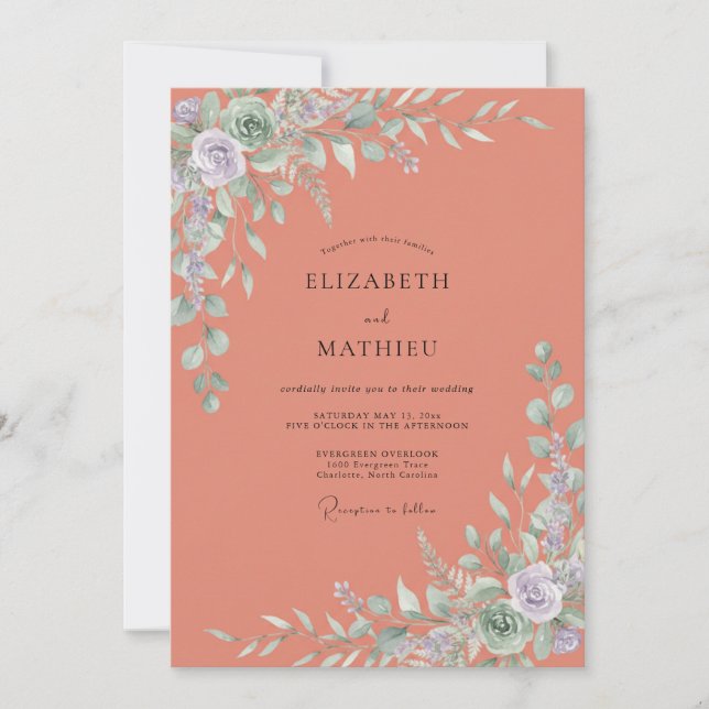Terracotta Muted Leaf Wedding Invitation (Front)