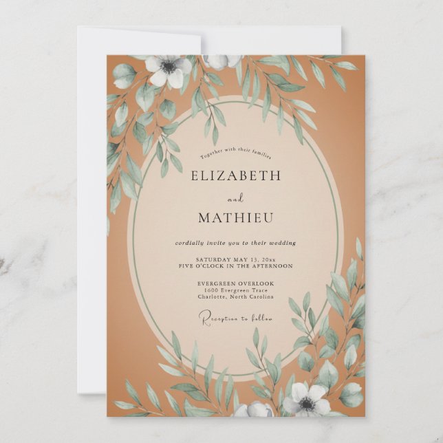 Terracotta Muted Leafy Wedding Invitation (Front)