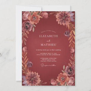 Terracotta Muted Mauve Dahlia Wedding Invitation