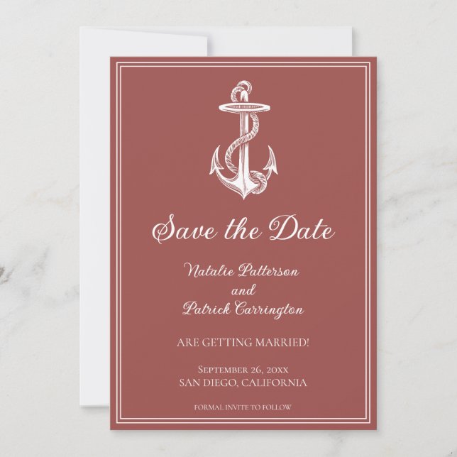Terracotta Nautical Anchor Save the Date Invite (Front)