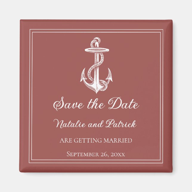 Terracotta Nautical Anchor Save the Date Magnet (Front)