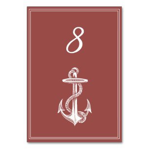 Terracotta Nautical Anchor Table Number Card