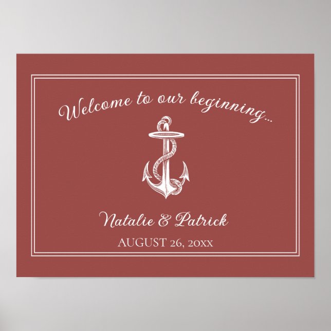 Terracotta Nautical Anchor Wedding Poster (Front)