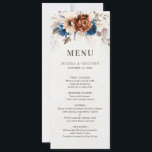 Terracotta Navy Blue  Botanical Wedding Menu Card<br><div class="desc">Elegant Navy blue,  Terracotta ,  Orange earthy floral theme wedding Invitation featuring elegant bouquet of Navy blue,  Terracotta colour roses peonies  and eucalyptus leaves. Please contact me for any help in customisation or if you need any other product with this design.</div>
