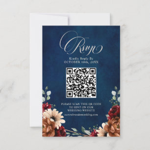 Terracotta Navy Blue Burgundy Geometric QR code RSVP Card