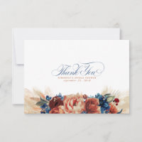 Terracotta Navy Blue Floral Boho Small Thank You