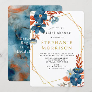 Terracotta Navy Blue Floral Bridal Shower Invitation