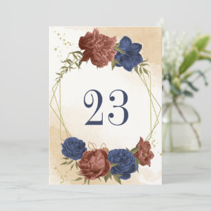 terracotta navy blue floral geometric table number