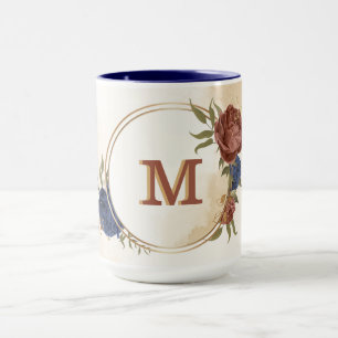 terracotta navy blue floral greenery mug