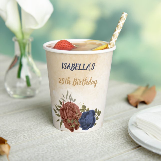 terracotta navy blue floral greenery paper cups (Insitu)